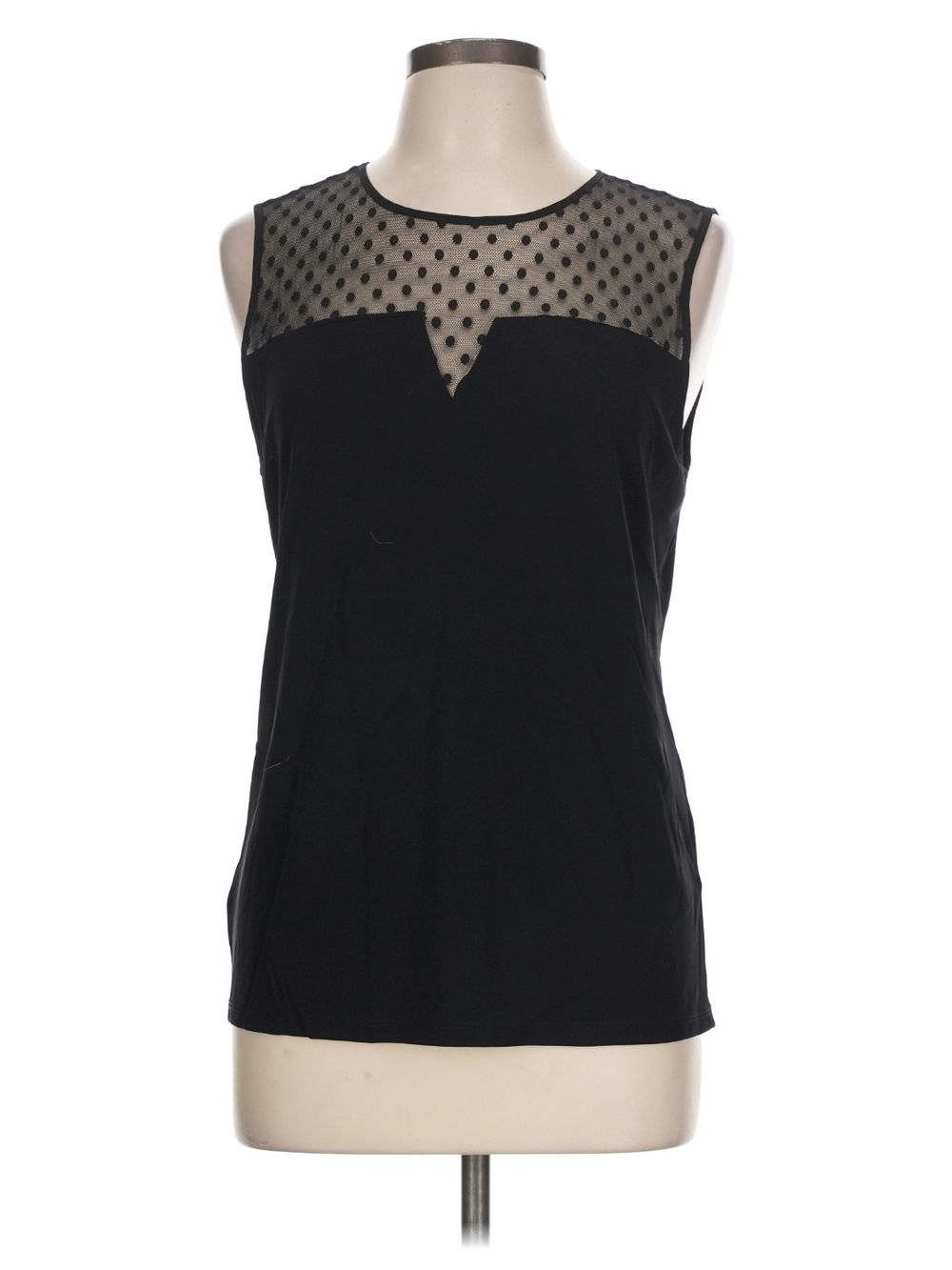 Ann Taylor Black Sleeveless Dot Mesh Blouse
